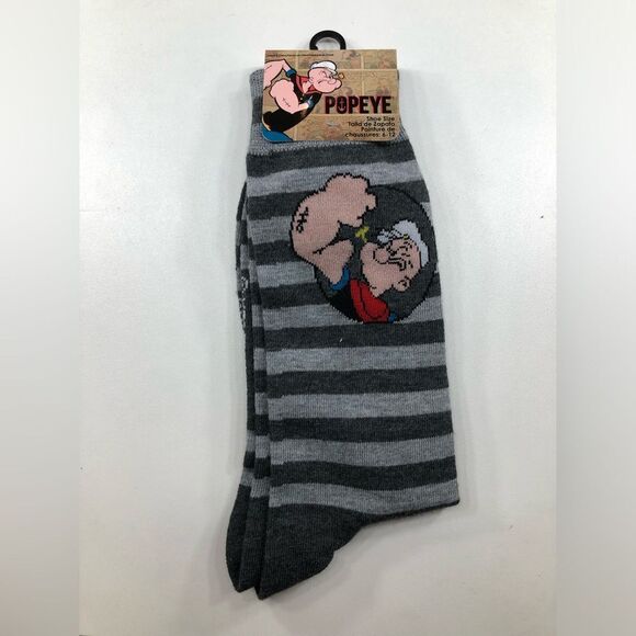 Other - NWT Popeye The Sailor Socks, Black and Grey Striped, Fits Men 6-12